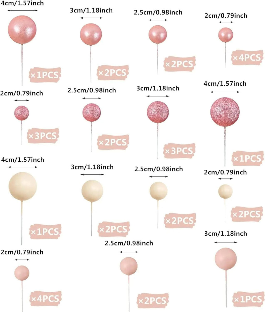 32-piece Glittery Pink Ball Cake Topper Set | First Birthday, Wedding, Bachelorette Party