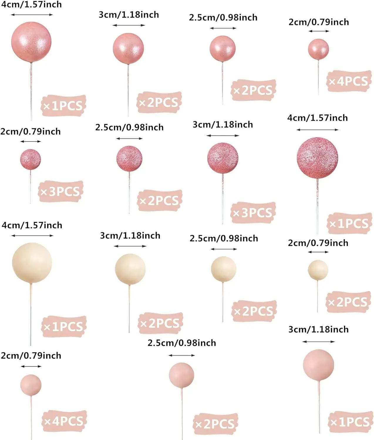 32-piece Glittery Pink Ball Cake Topper Set | First Birthday, Wedding, Bachelorette Party