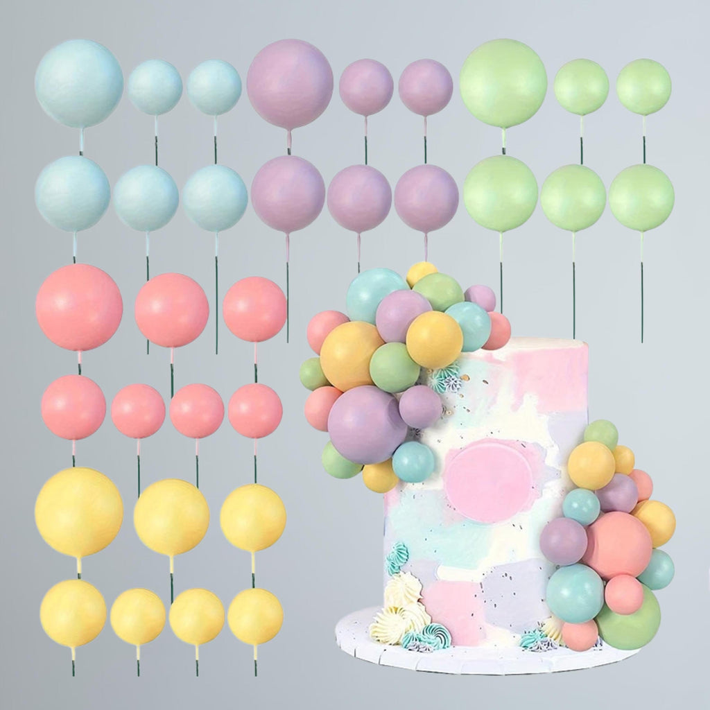 30-piece Pastel Multi-Color Foam Balls Cake Topper Set