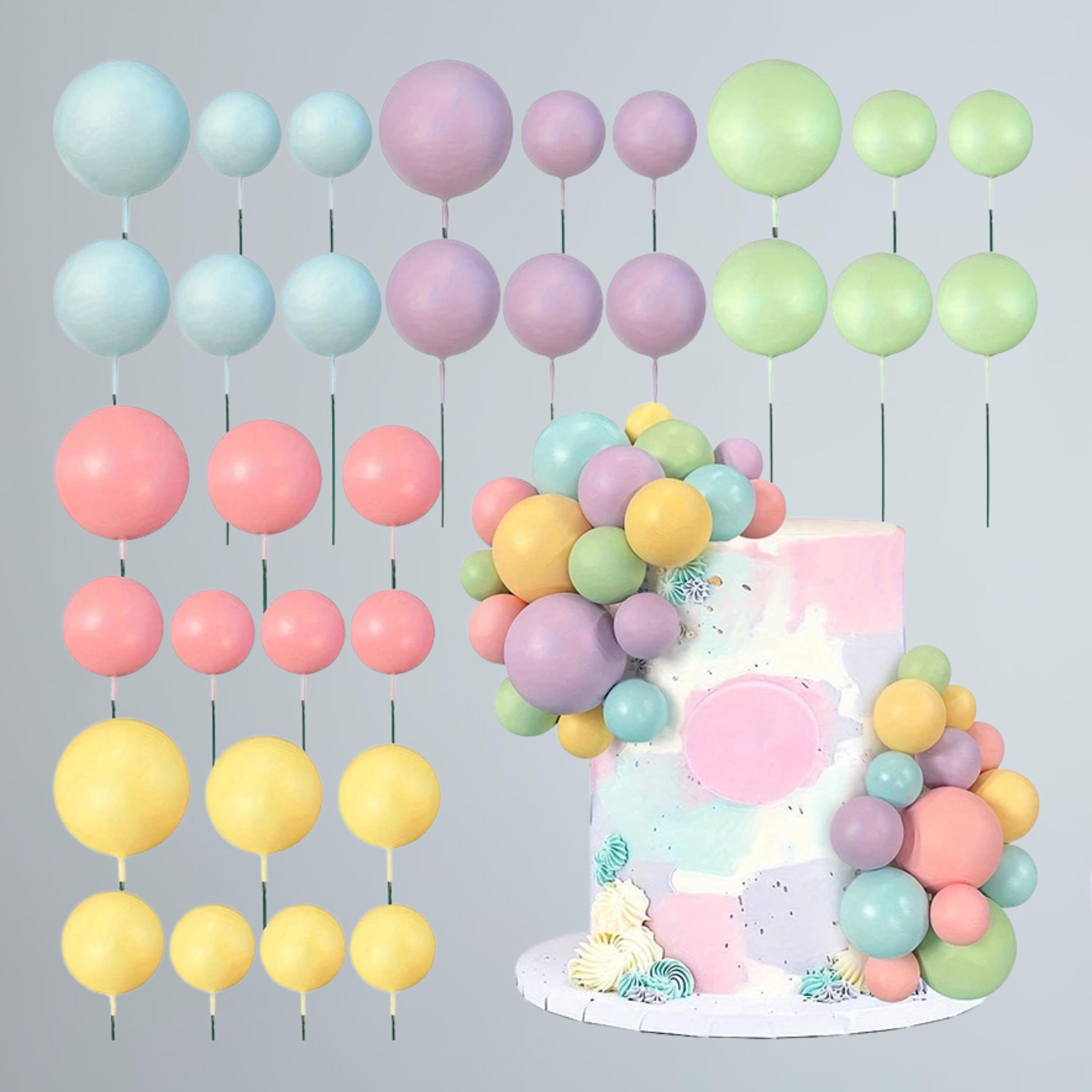 30-piece Pastel Multi-Color Foam Balls Cake Topper Set