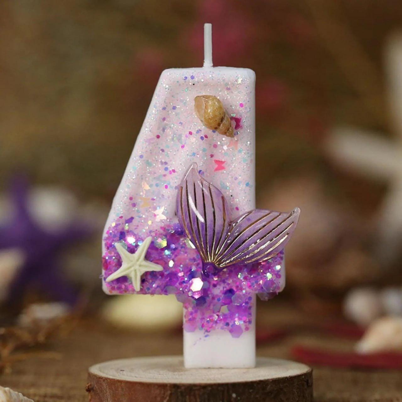 Mermaid Under the Sea Cake Topper Candle | Glitter Number, Ocean Theme