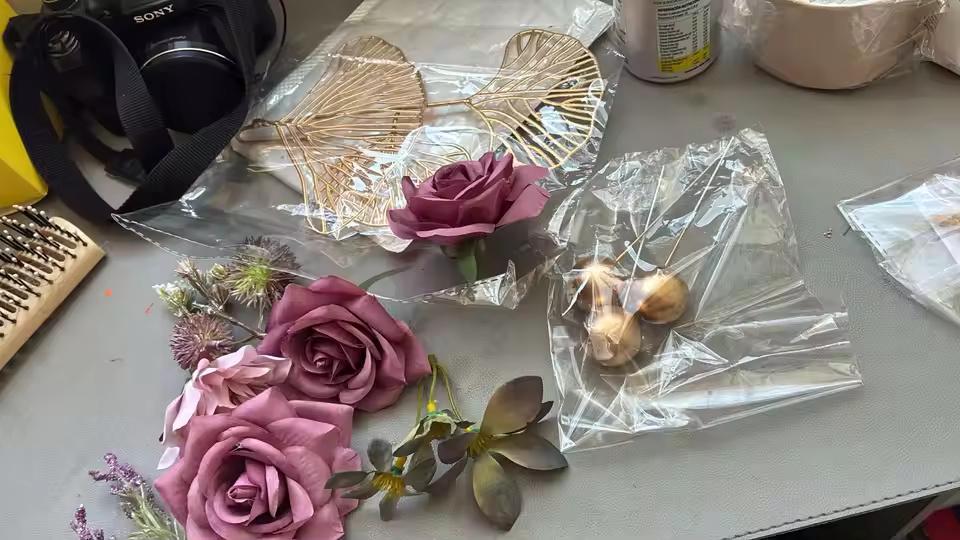 12-Piece Mauve Rose Flower Cake Topper Set, Dusty Pink Floral Birthday Decorations