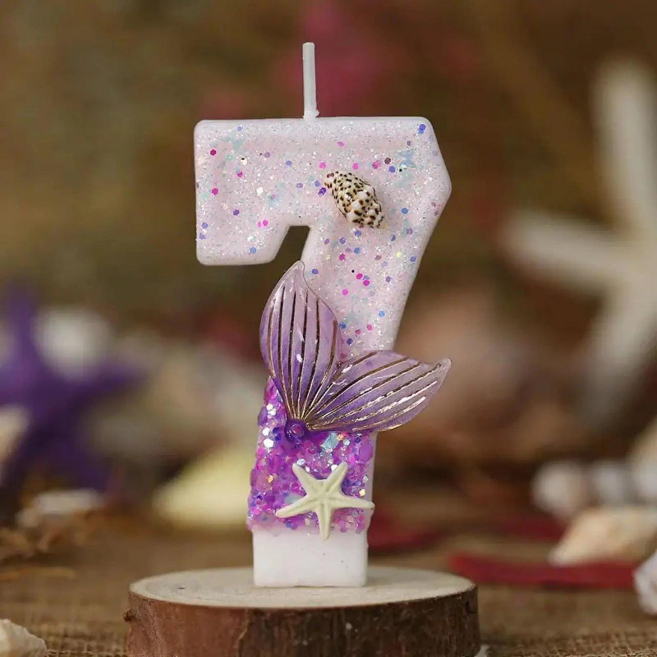 Mermaid Under the Sea Cake Topper Candle | Glitter Number, Ocean Theme