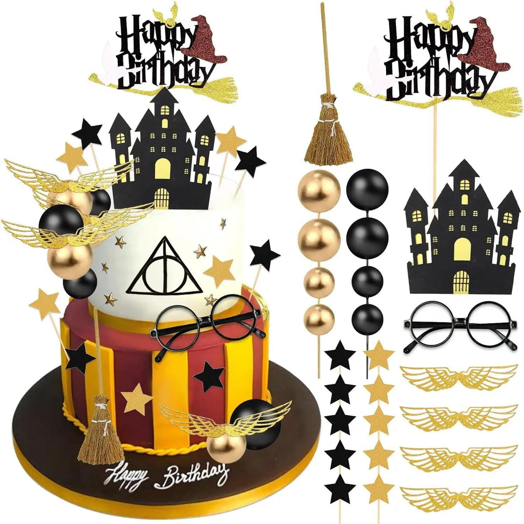 26-piece Wizard Cake Topper Set, Glasses, Broom, Witch Party Supplies, Birthday Decor