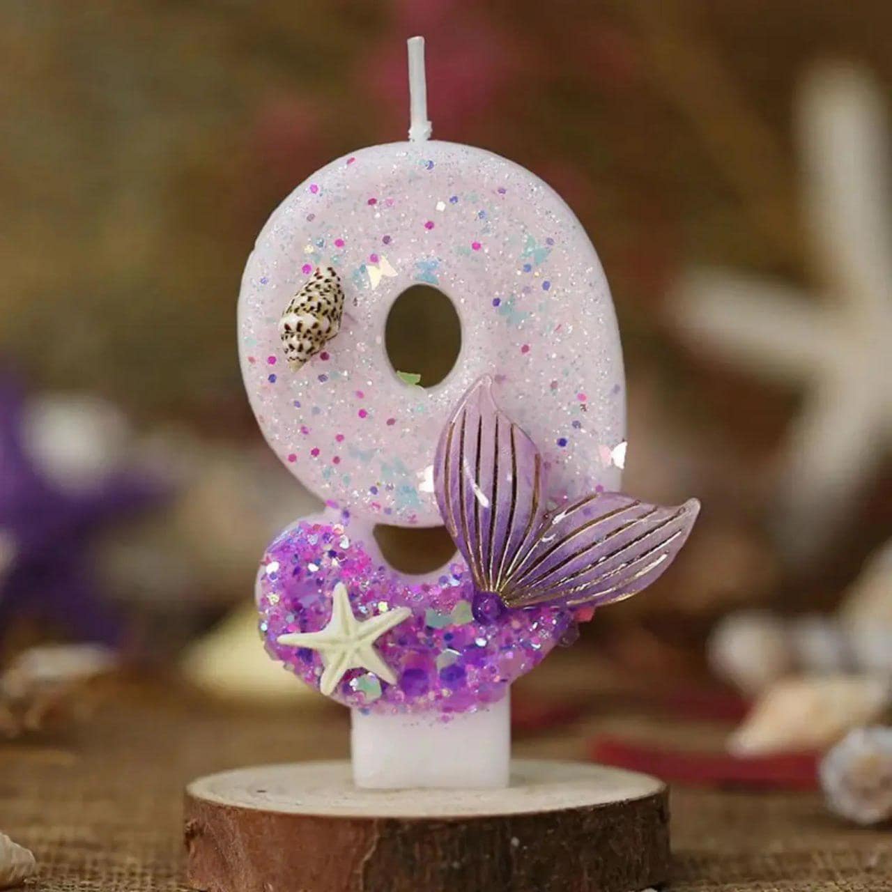 Mermaid Under the Sea Cake Topper Candle | Glitter Number, Ocean Theme