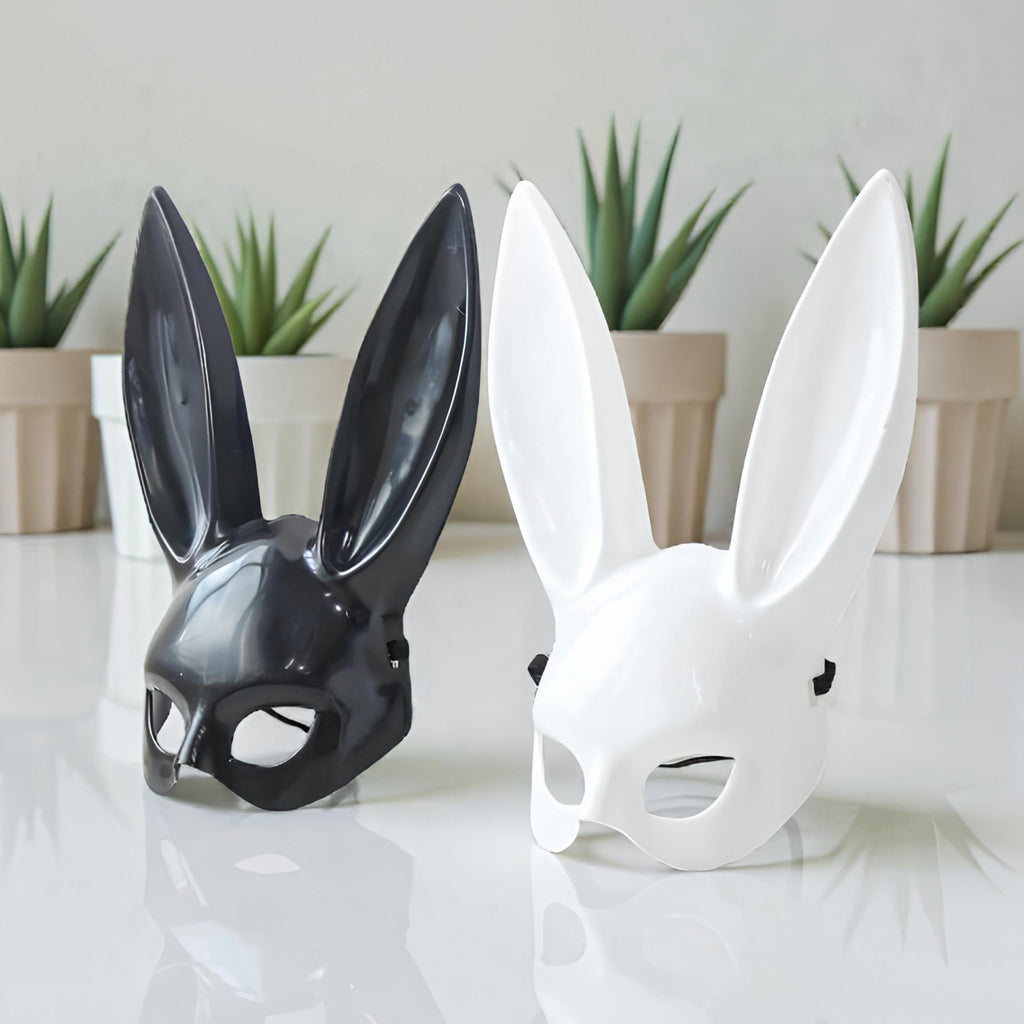 Sexy Bunny Long Ear Face Mask for Black Masquerade, Halloween Bunny Costume, Cosplay Rabbit