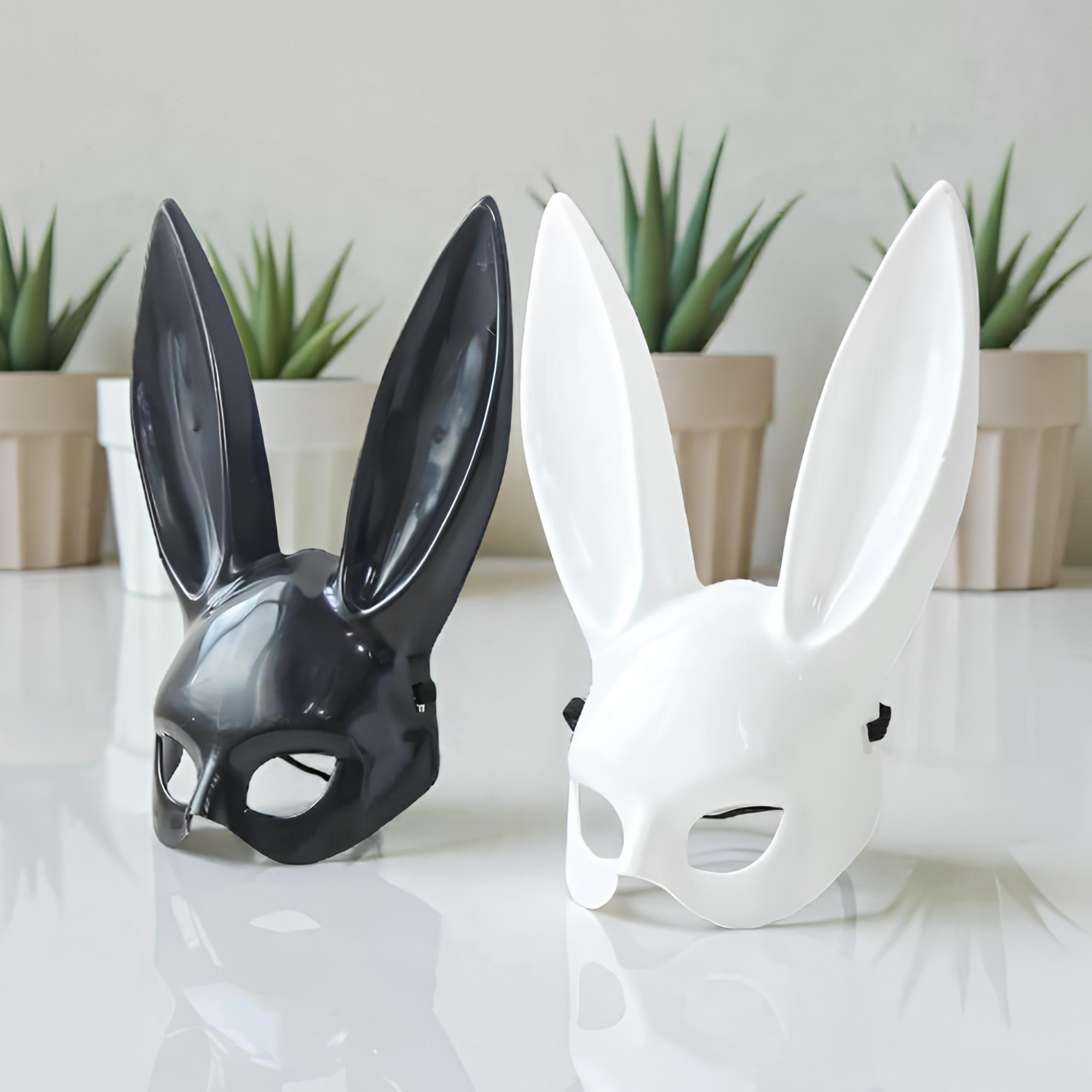 Sexy Bunny Long Ear Face Mask for Black Masquerade, Halloween Bunny Costume, Cosplay Rabbit