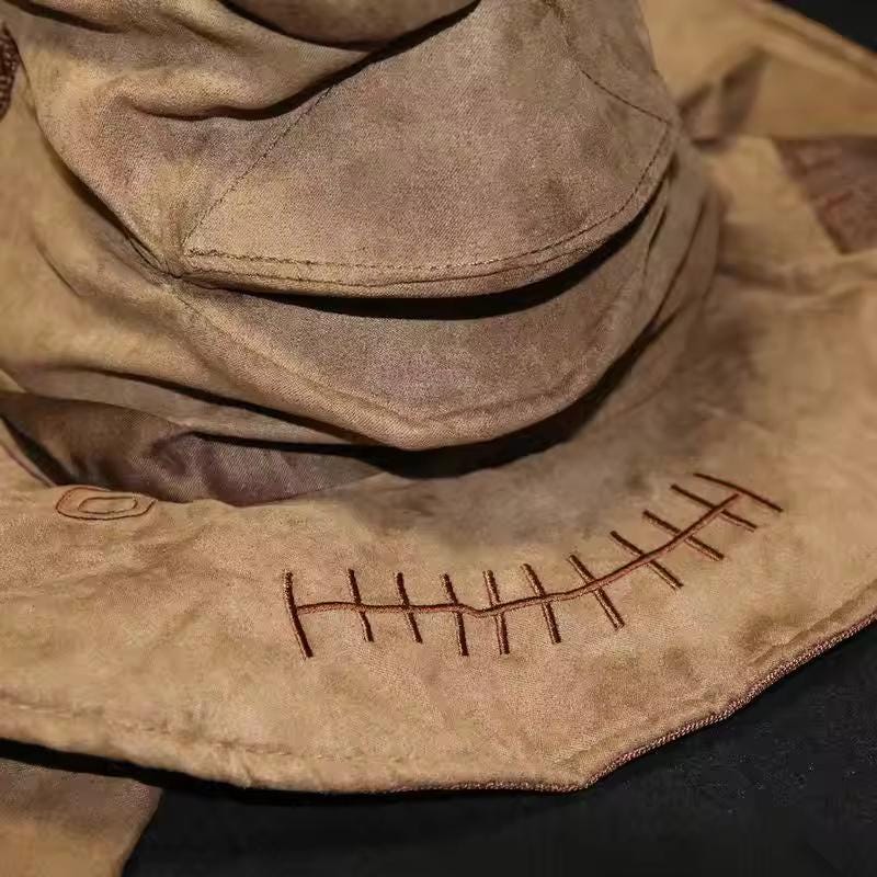Distressed Brown Wizard Witch Hat, Pointed Warlock Halloween Decor