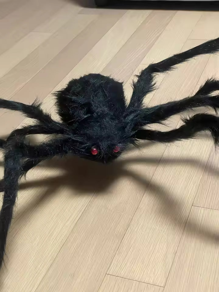 Giant Furry Spider Decoration, Black with Red Eyes, Halloween Prop