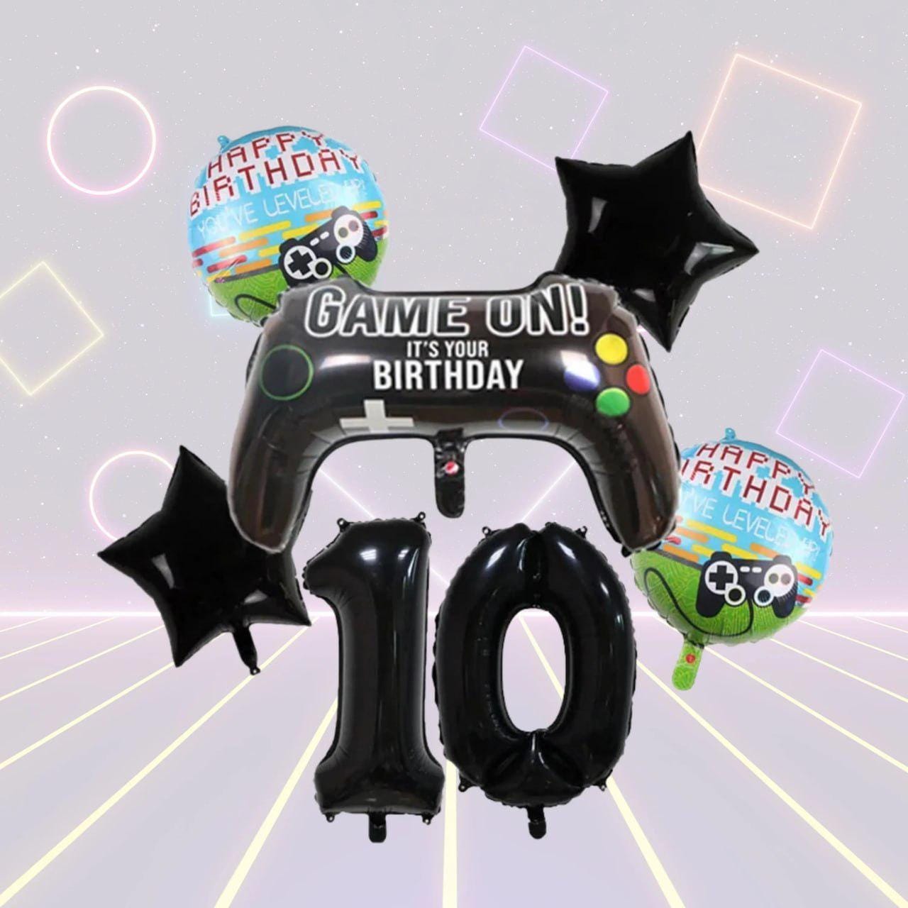 6-Piece Gamepad Foil Number Balloon Set, Gamer Birthday Party Decorations