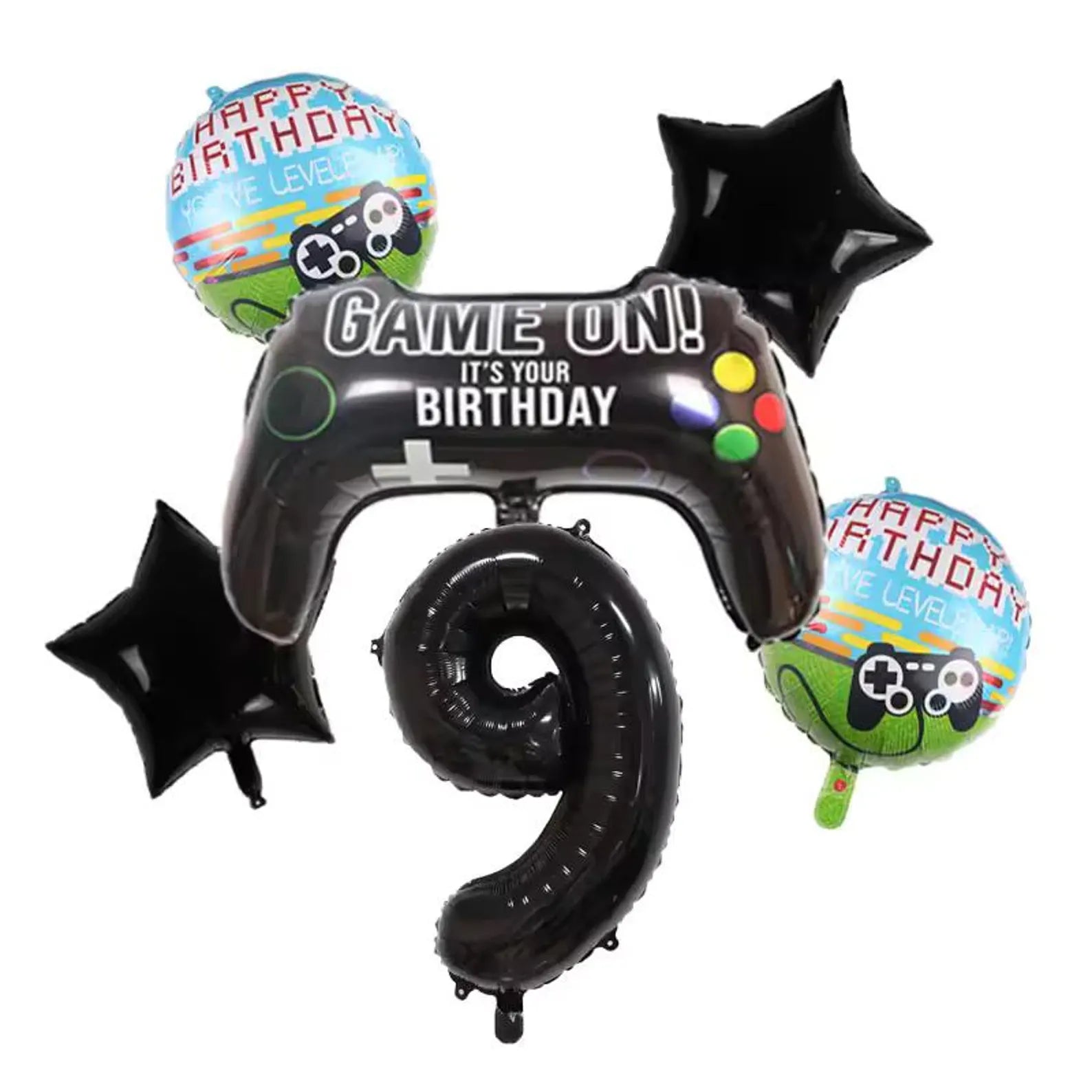 6-Piece Gamepad Foil Number Balloon Set, Gamer Birthday Party Decorations
