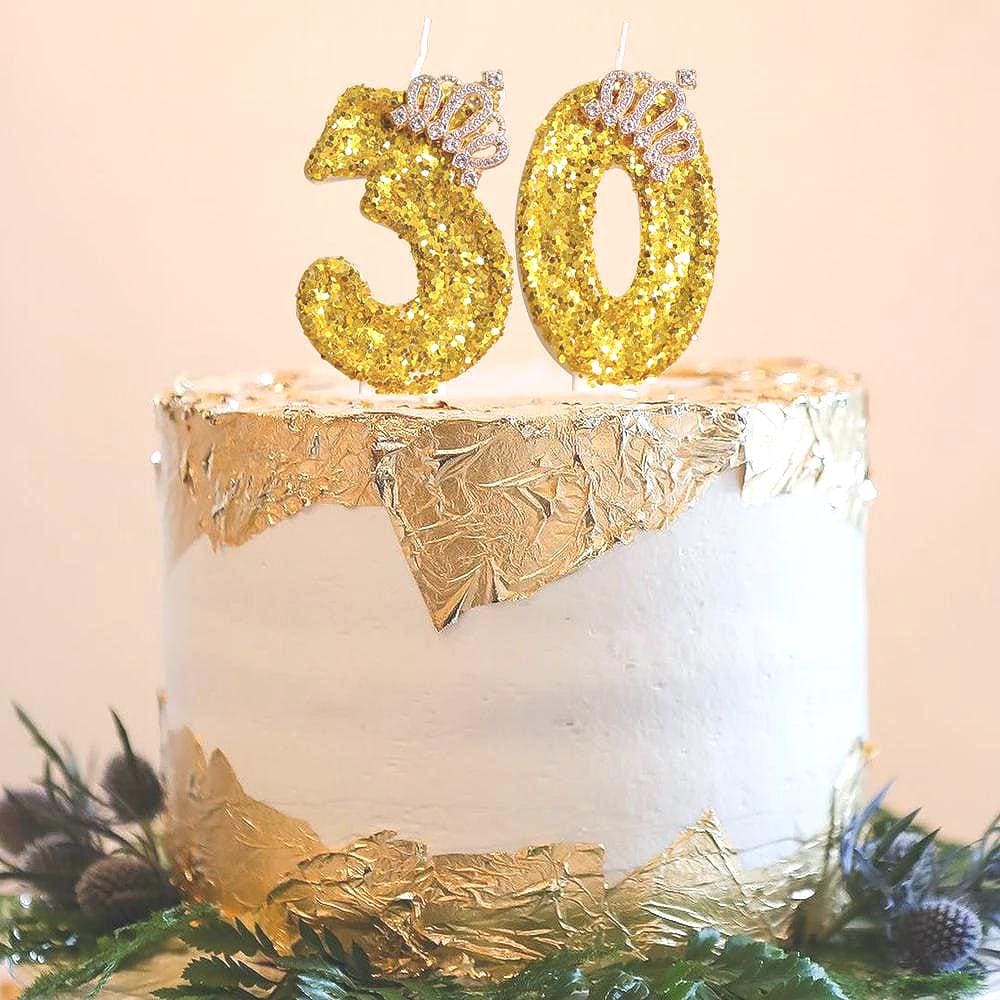 Gold Glitter Number Candle | Royal Crown Cake Topper for 50th Birthday