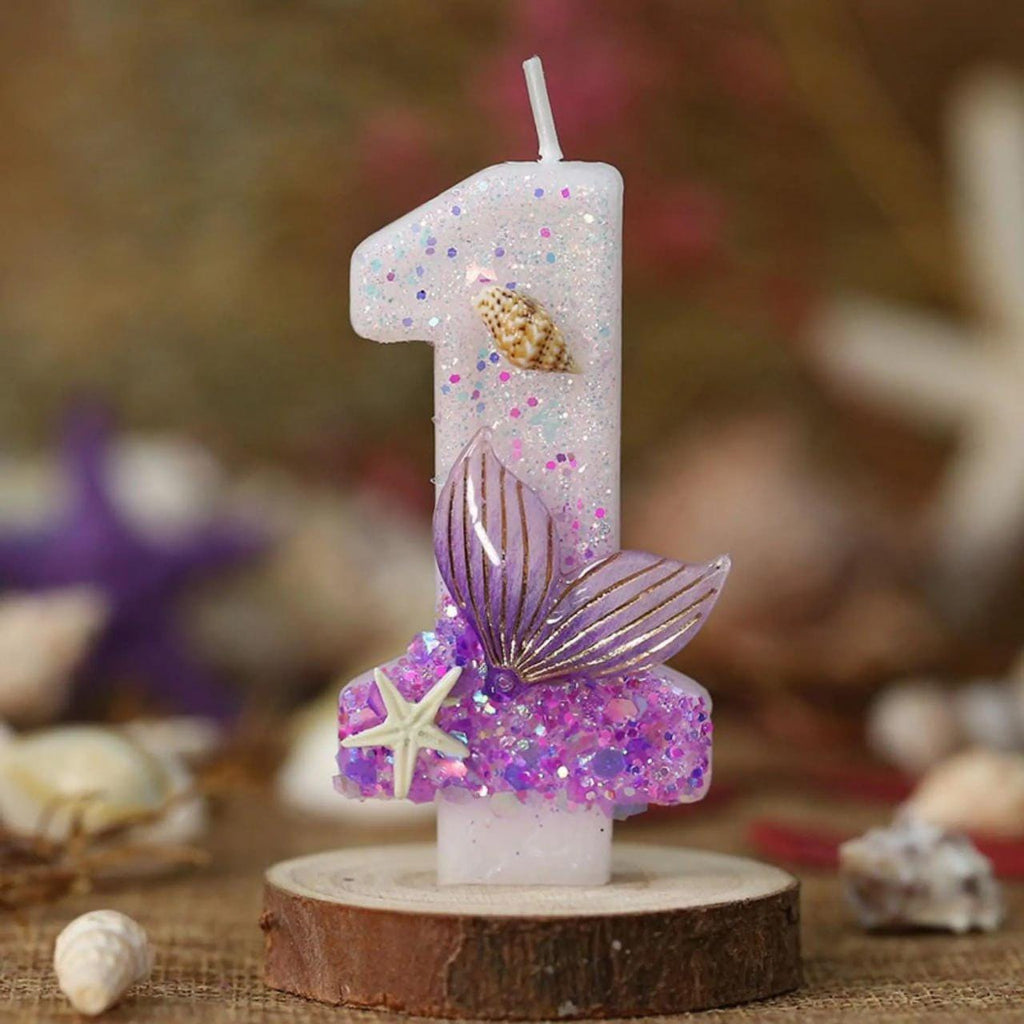 Mermaid Under the Sea Cake Topper Candle | Glitter Number, Ocean Theme