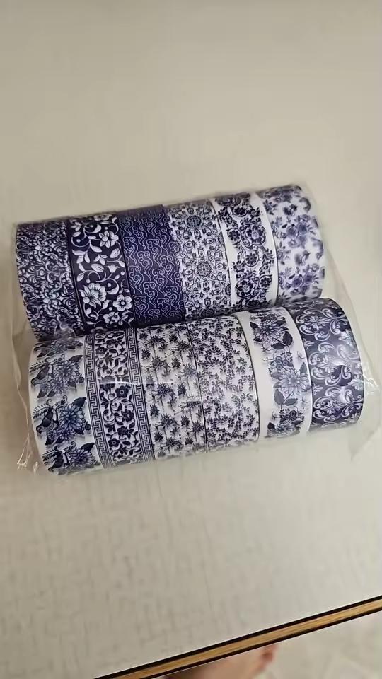 12pc Blue and White Washi Tape Set | Chinoiserie Pattern Decorative Adhesive for Journaling & Scrapbooking