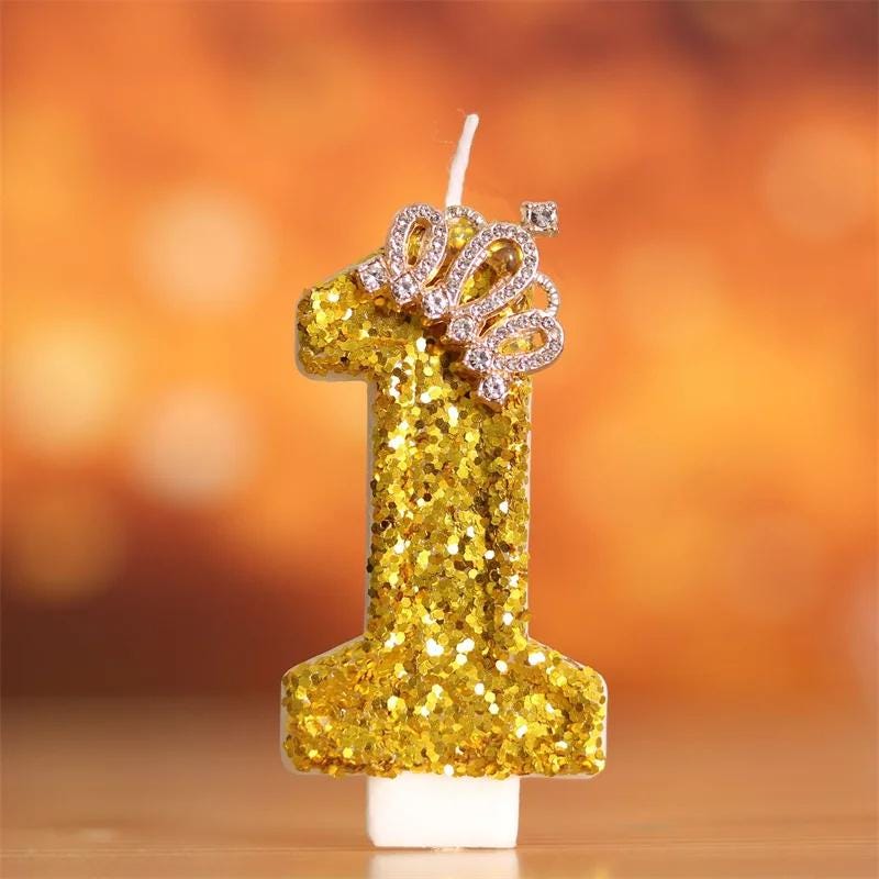 Gold Glitter Number Candle | Royal Crown Cake Topper for 50th Birthday