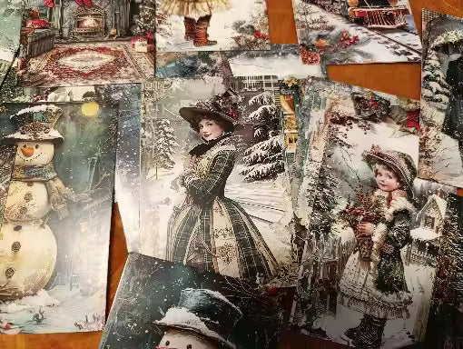 Vintage Sage Green Christmas Postcards, Retro Winter Wonderland Scenes, Bulk Pack 30 Designs