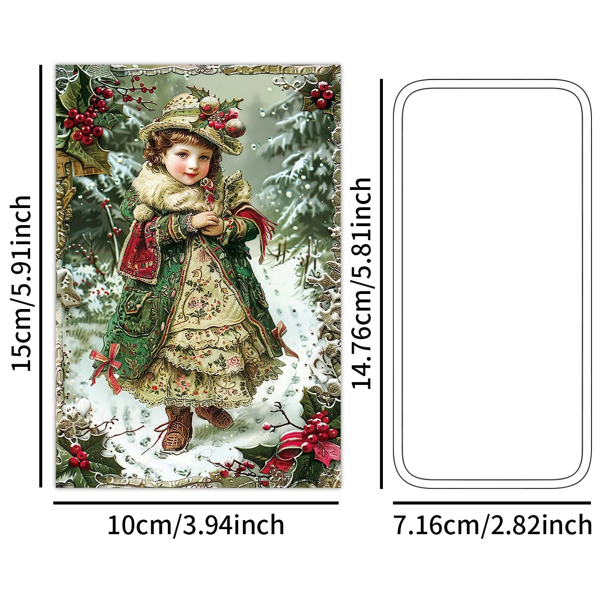 Vintage Sage Green Christmas Postcards, Retro Winter Wonderland Scenes, Bulk Pack 30 Designs