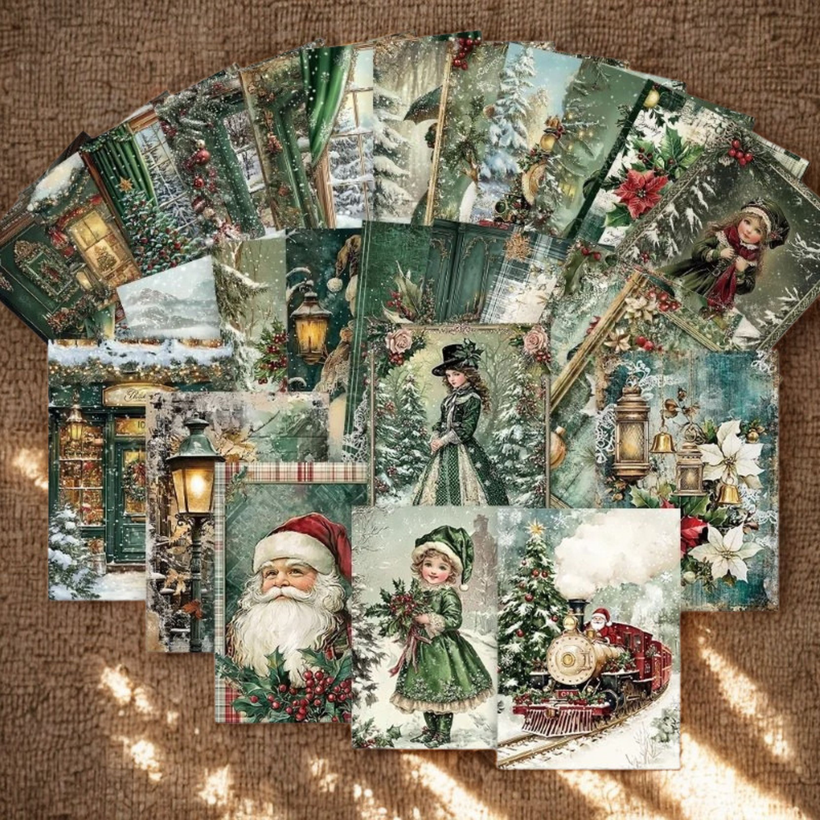 32pc Retro Christmas Postcards Bulk Set, Victorian Holiday Greeting Cards