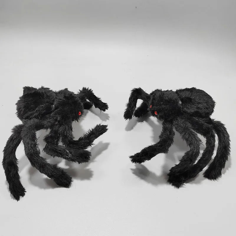 Giant Furry Spider Decoration, Black with Red Eyes, Halloween Prop