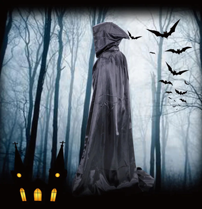 Halloween Black Hooded Cloak, Gothic Vampire Costume Cape Party Supply