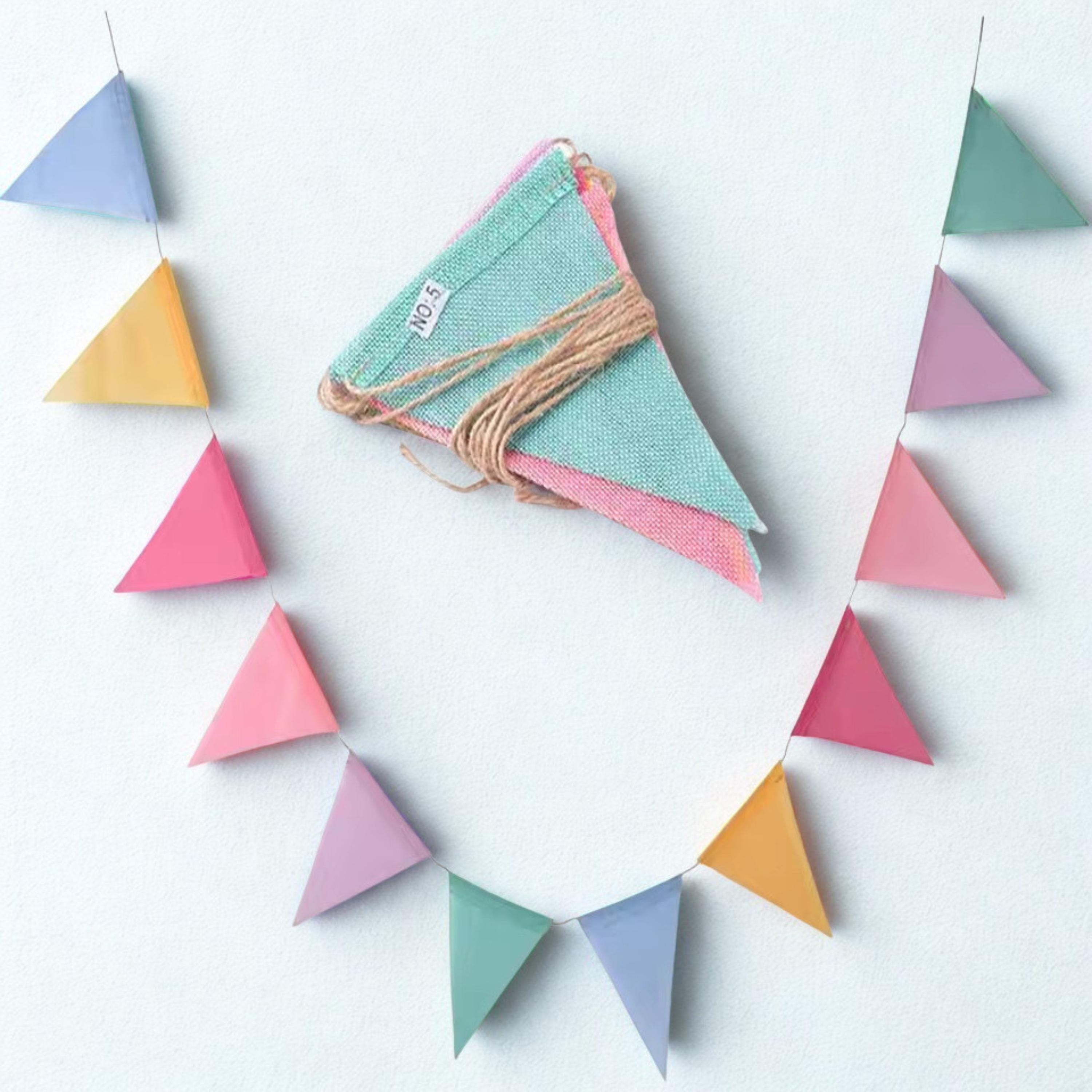 Soft Pastel Triangle Bunting, Macaron Rainbow Banner, Boho Birthday Baby Shower Decor