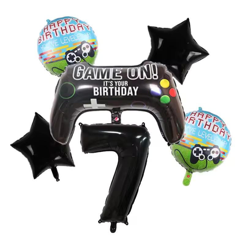 6-Piece Gamepad Foil Number Balloon Set, Gamer Birthday Party Decorations