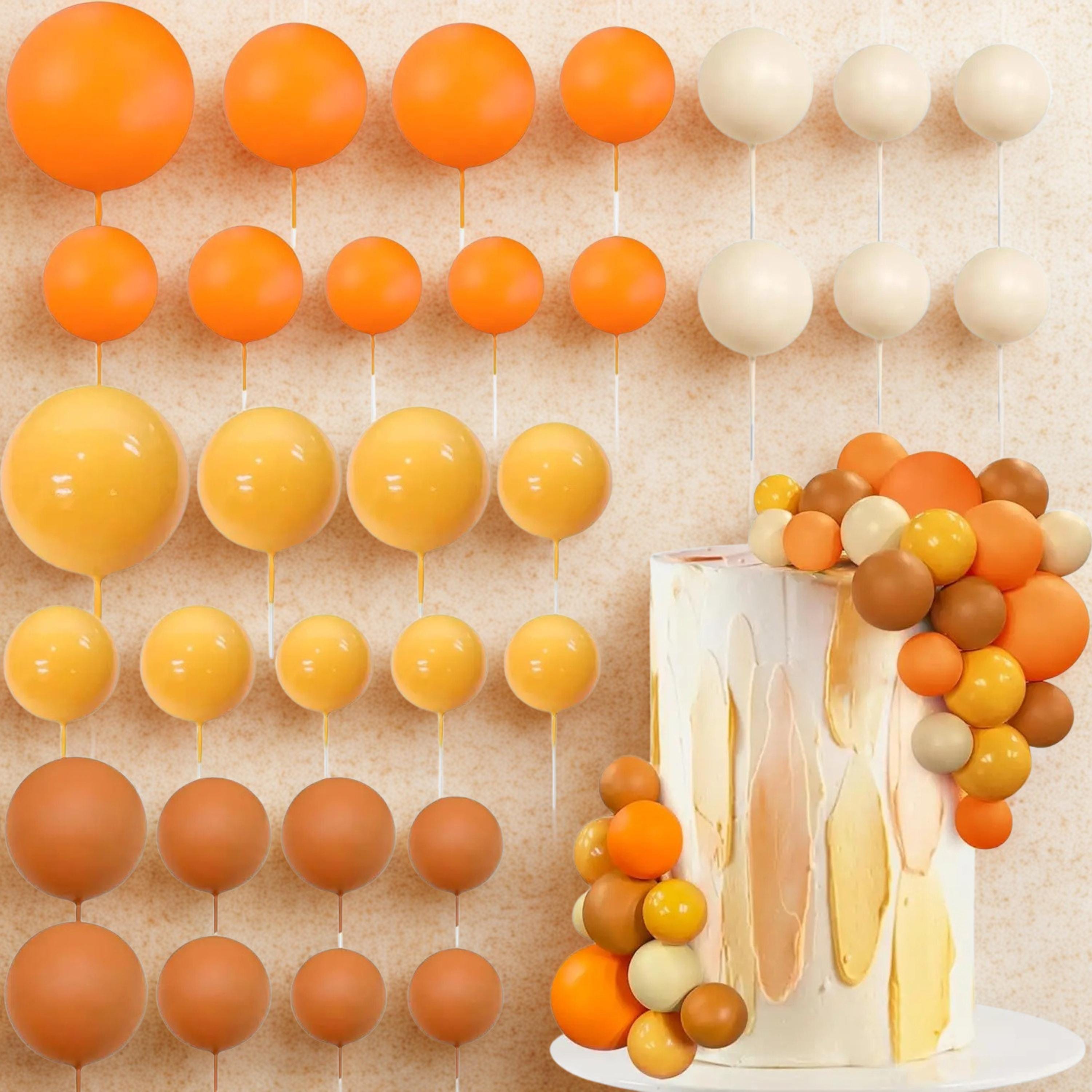 Orange and Gold Ball Cake Topper Set, Boho Birthday Decorations, Sunset Theme Party Decor