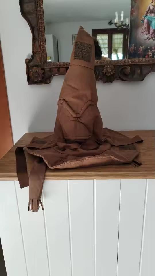 Distressed Brown Wizard Witch Hat, Pointed Warlock Halloween Decor