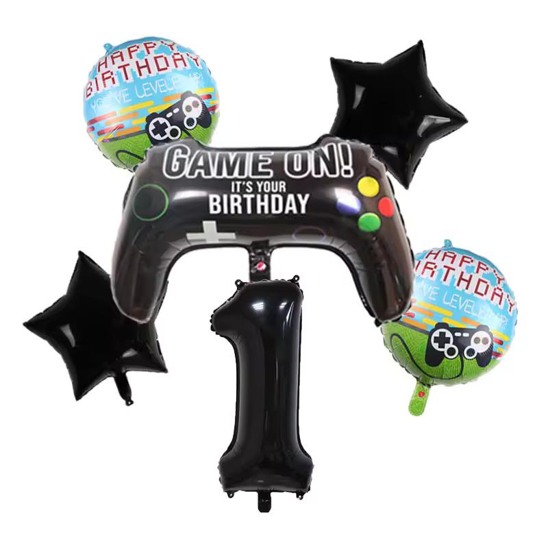 6-Piece Gamepad Foil Number Balloon Set, Gamer Birthday Party Decorations