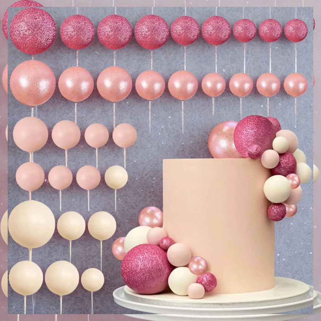 32-piece Glittery Pink Ball Cake Topper Set | First Birthday, Wedding, Bachelorette Party