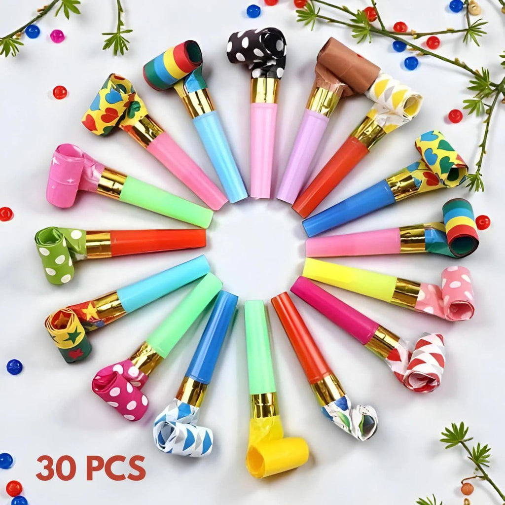Party Blower Noise Maker 30-Pack | Multi-Color Whistle Toy | Birthday Party Supplies & Favors