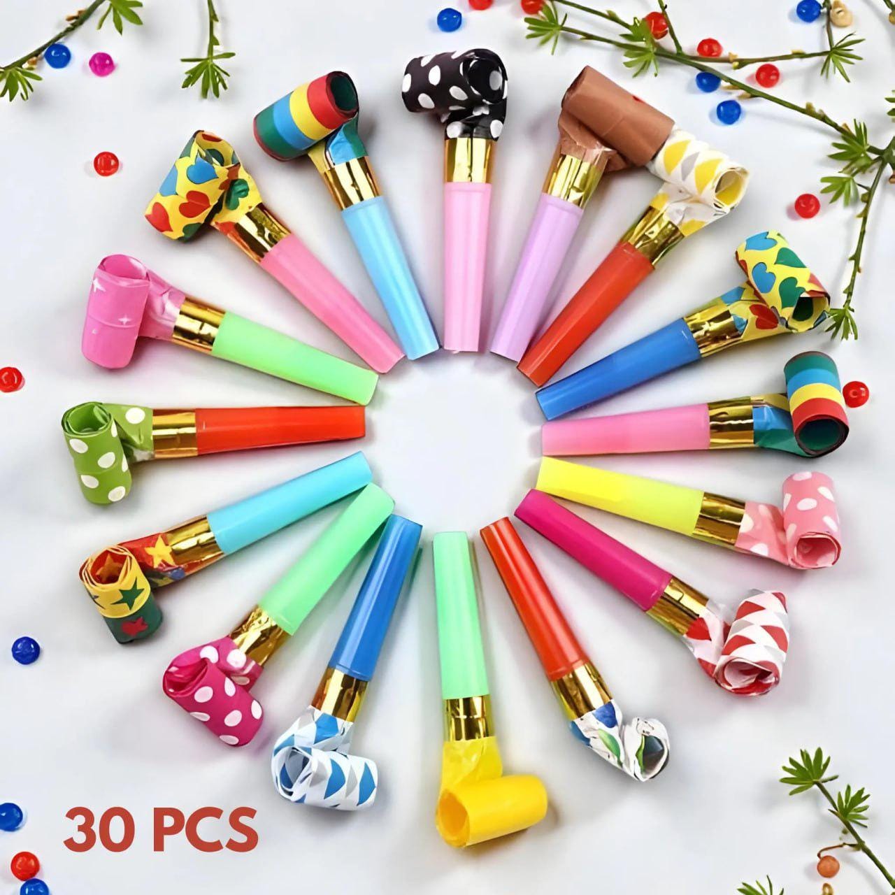 Party Blower Noise Maker 30-Pack | Multi-Color Whistle Toy | Birthday Party Supplies & Favors
