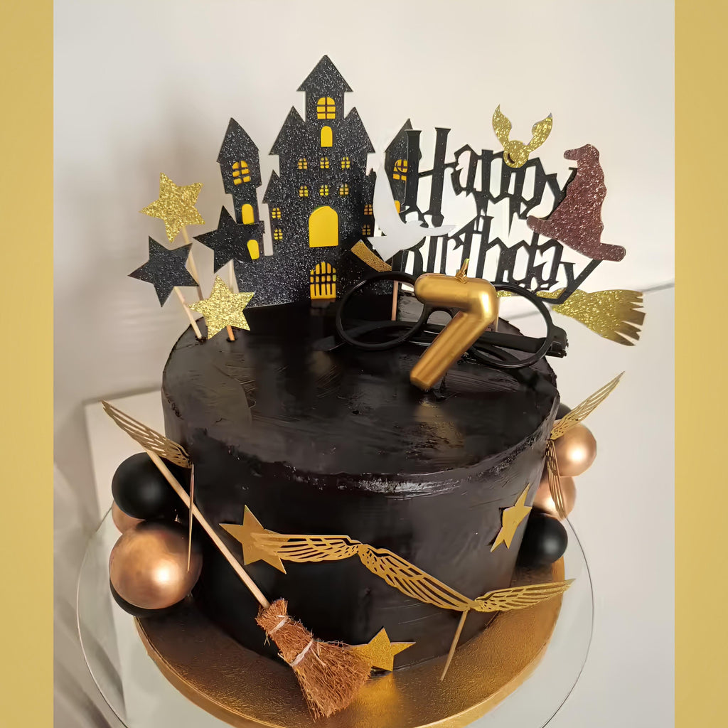 26-piece Wizard Cake Topper Set, Glasses, Broom, Witch Party Supplies, Birthday Decor