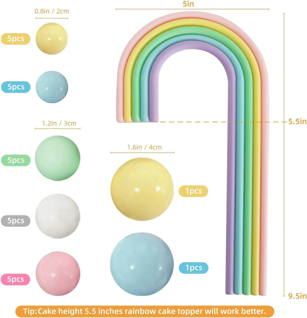 Pastel Rainbow Foam Balls Cake Topper Set | Whimsical Dessert Decorations 28 pcs