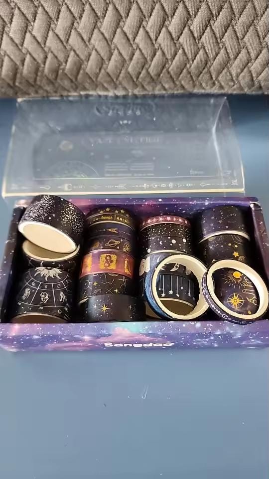 20-Rolls Zodiac Universe Washi Tape Set | Gold Foil Moon & Stars for Planners Packaging