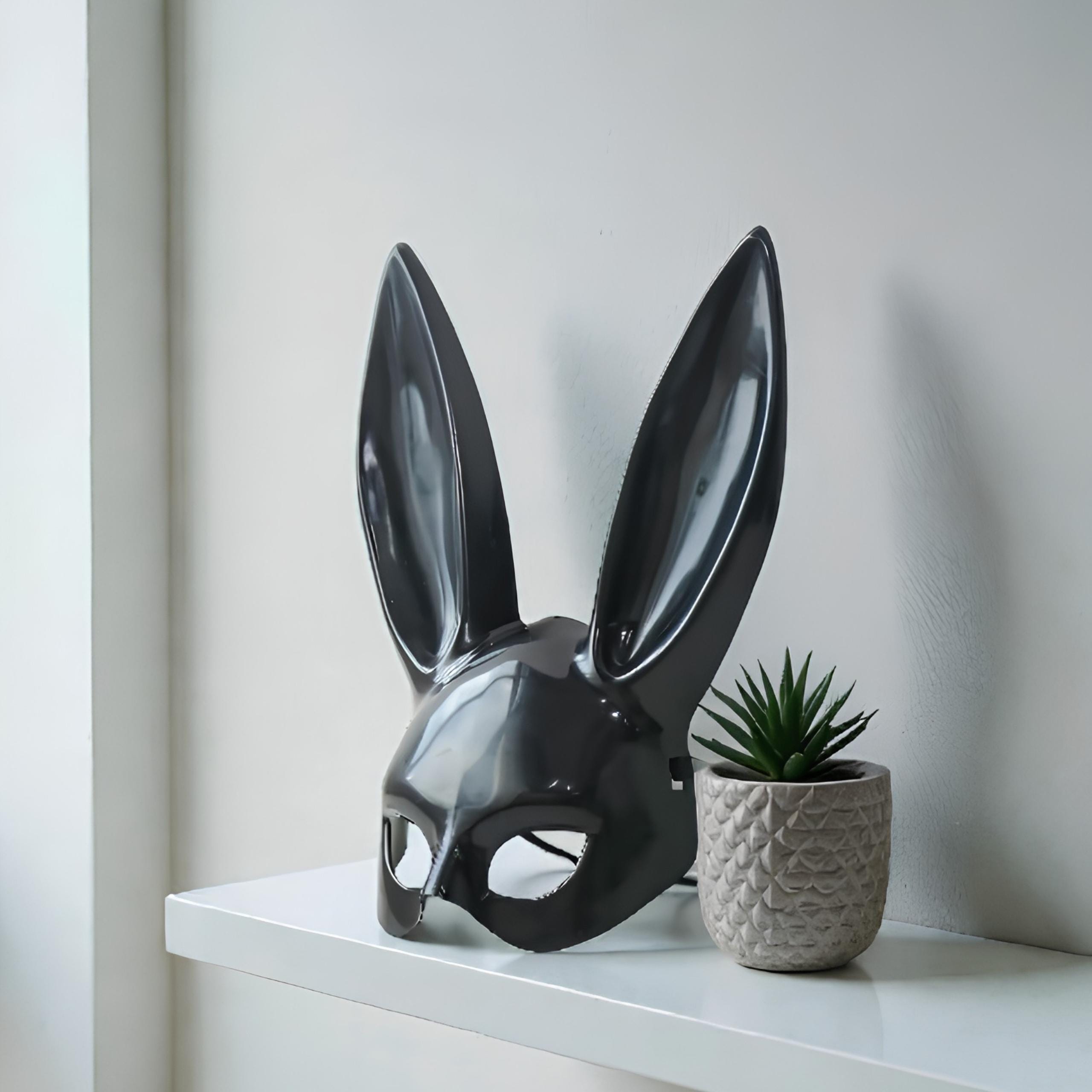 Sexy Bunny Long Ear Face Mask for Black Masquerade, Halloween Bunny Costume, Cosplay Rabbit