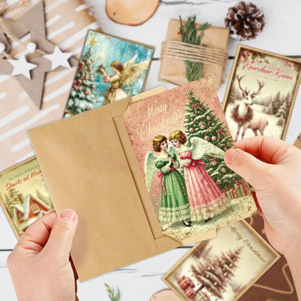 12 Pack Vintage Christmas Cards with Envelope: Retro Holiday Card Set