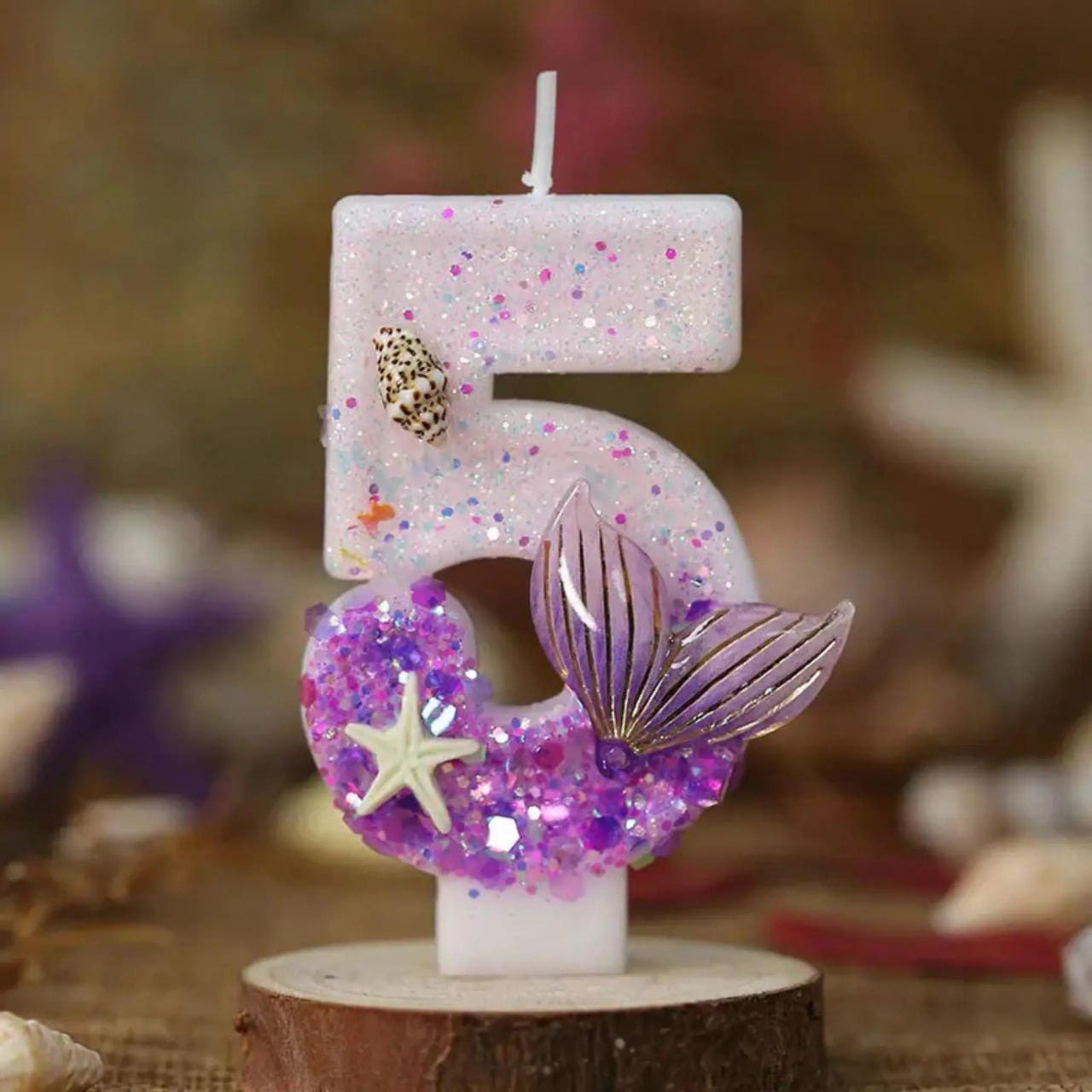 Mermaid Under the Sea Cake Topper Candle | Glitter Number, Ocean Theme