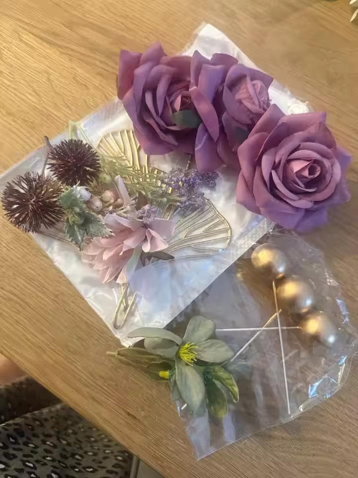 12-Piece Mauve Rose Flower Cake Topper Set, Dusty Pink Floral Birthday Decorations