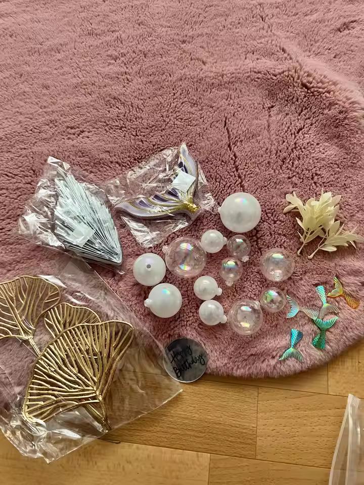 26- Piece Mermaid Cake Topper Set, Under the Sea Party Decorations, Ocean Theme Tail & Gold Leaves
