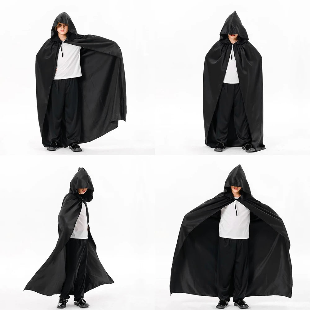 Halloween Black Hooded Cloak, Gothic Vampire Costume Cape Party Supply