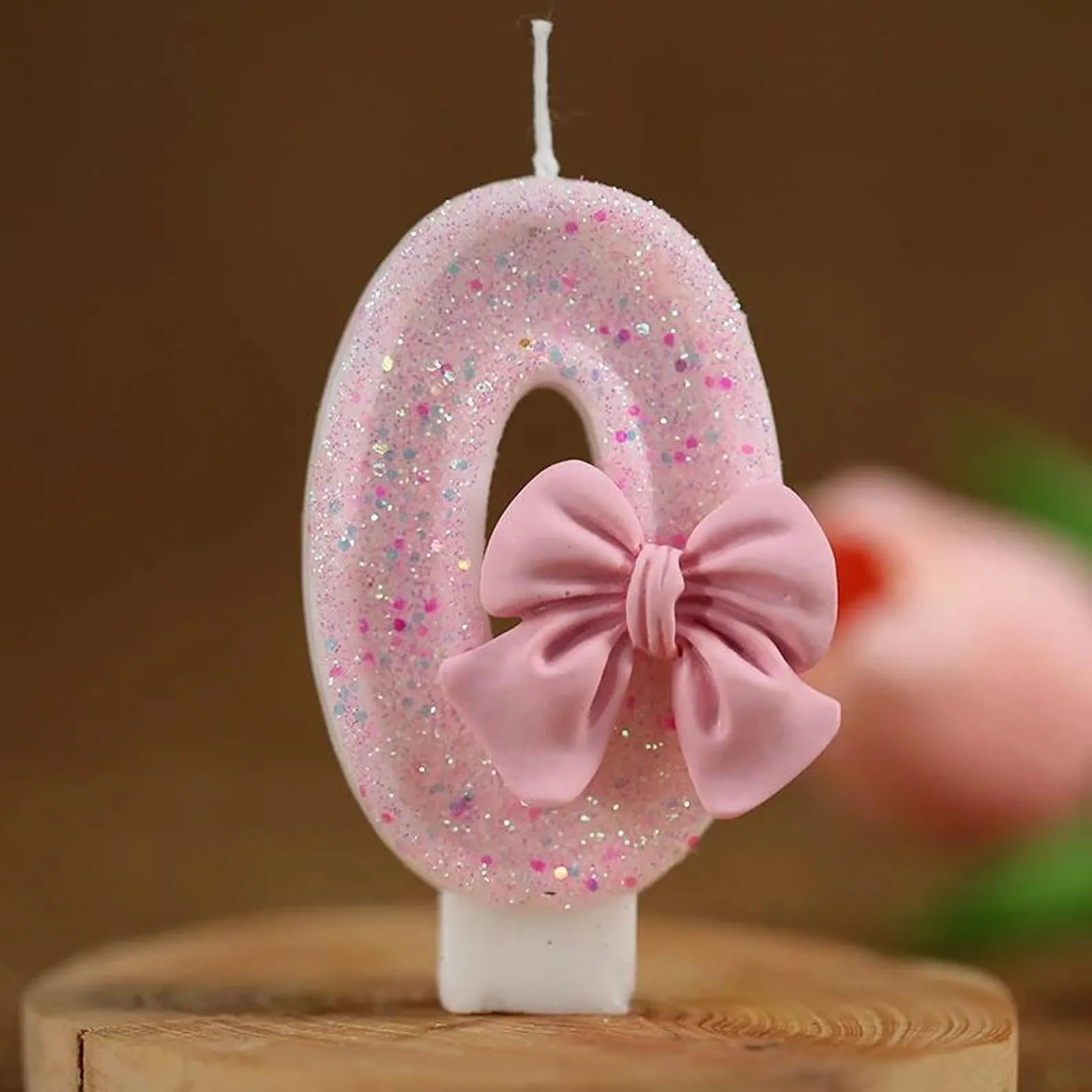 Pink Bow Coquette Number Birthday Candle, Glitter Sparkle Party Decor Cake Topper