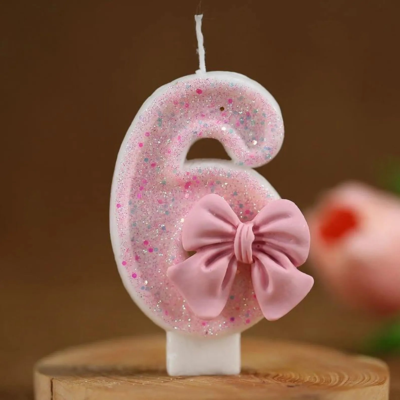 Pink Bow Coquette Number Birthday Candle, Glitter Sparkle Party Decor Cake Topper