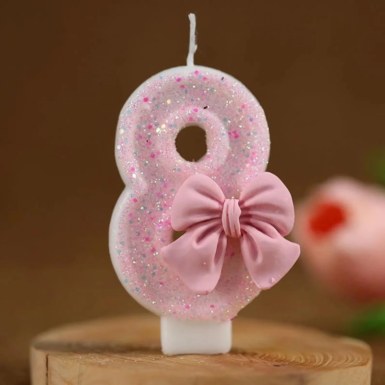 Pink Bow Coquette Number Birthday Candle, Glitter Sparkle Party Decor Cake Topper