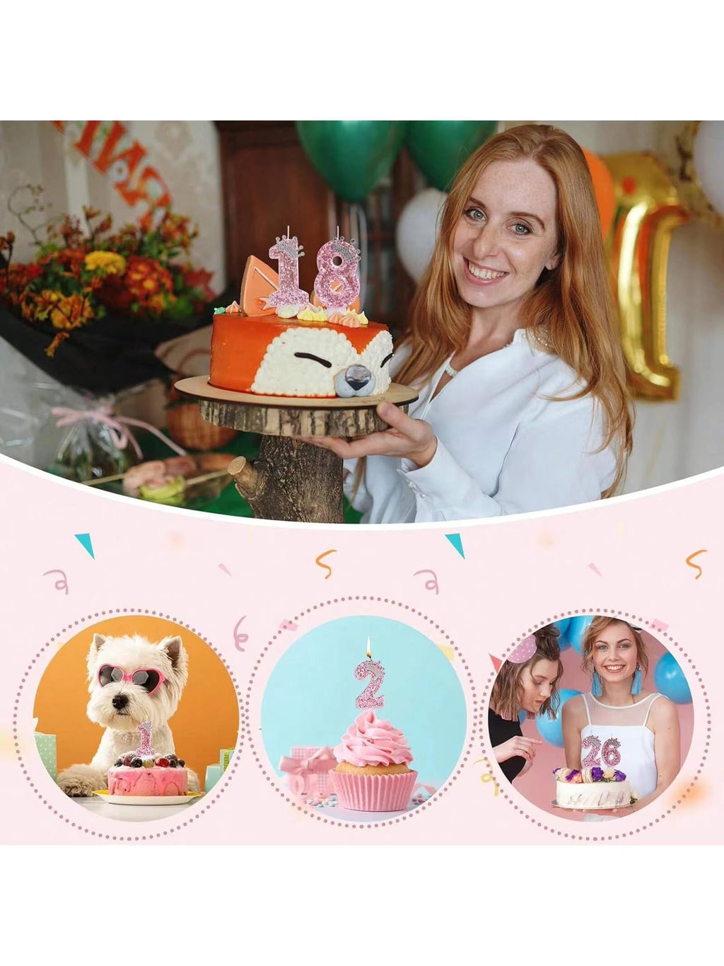 Pink Princess Birthday Candle With Silver Crown Tiara | Glitter Number Cake Topper for Girls