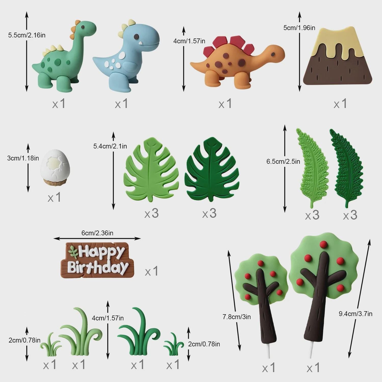 24-Piece Dinosaur Cake Topper, Safari Jungle Birthday Decor, T-Rex Volcano Leaves Kit