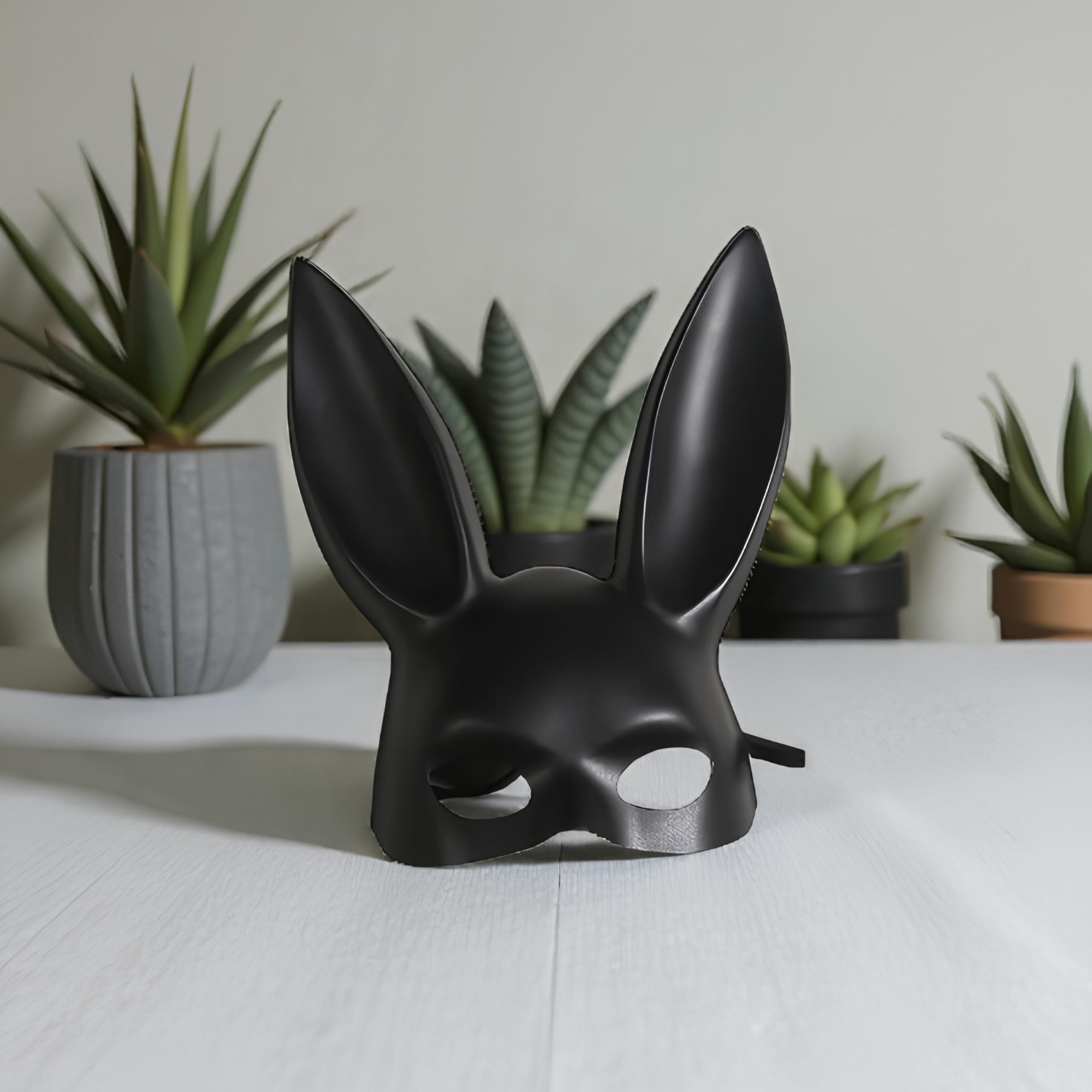 Sexy Bunny Long Ear Face Mask for Black Masquerade, Halloween Bunny Costume, Cosplay Rabbit