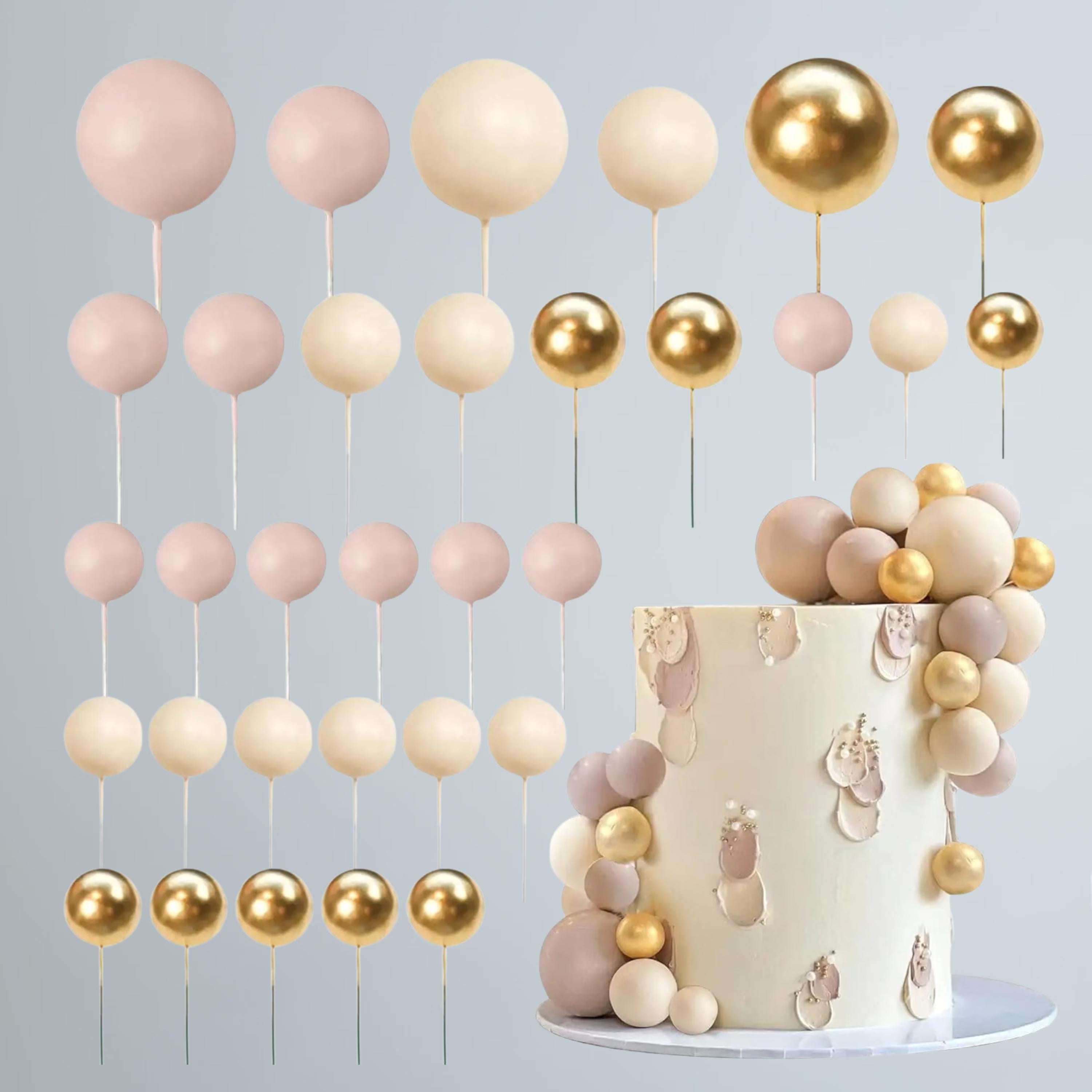 32-Piece Apricot Cake Ball Toppers, Pastel Ball Decor Set Baby Shower Birthday Wedding Celebration