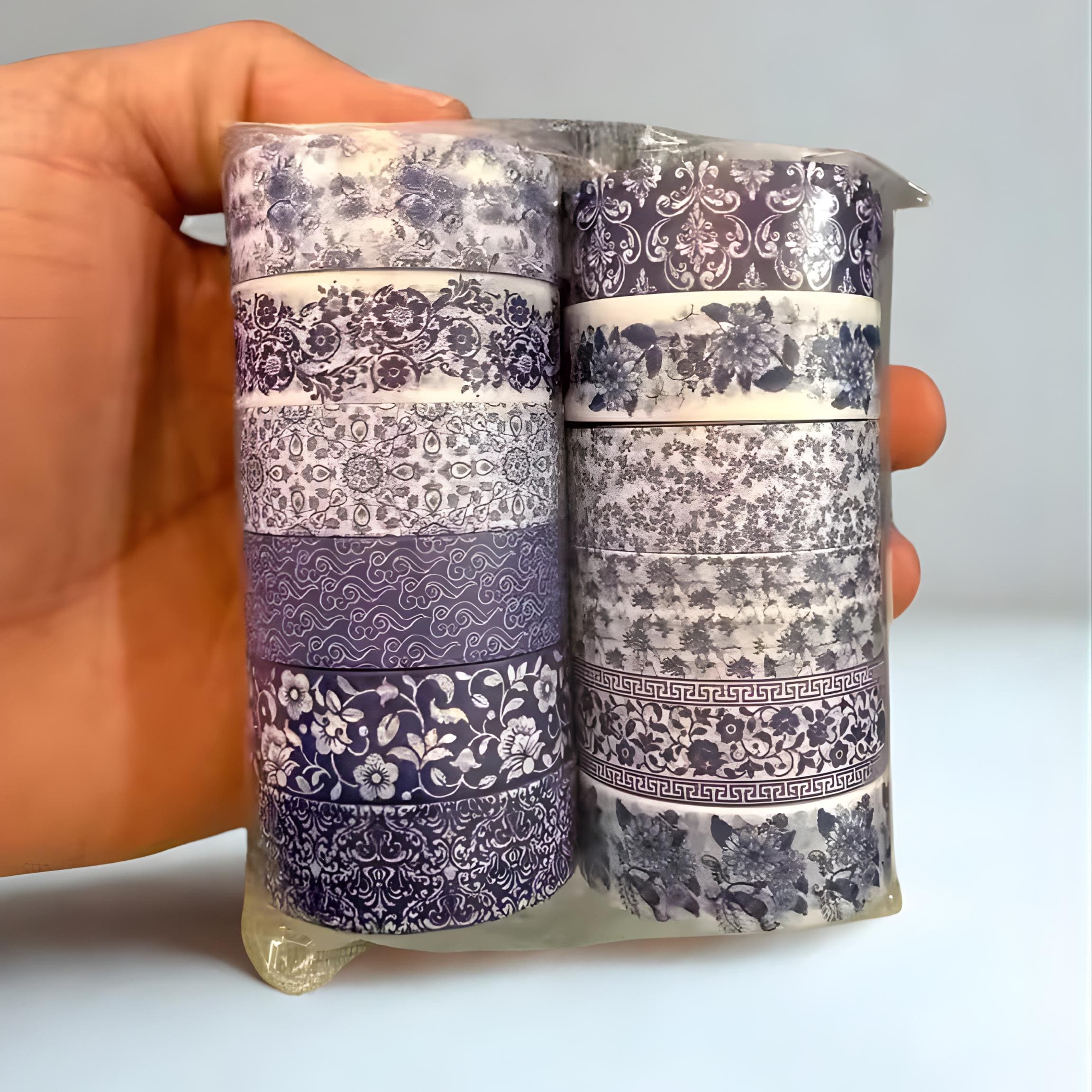 12pc Blue and White Washi Tape Set | Chinoiserie Pattern Decorative Adhesive for Journaling & Scrapbooking