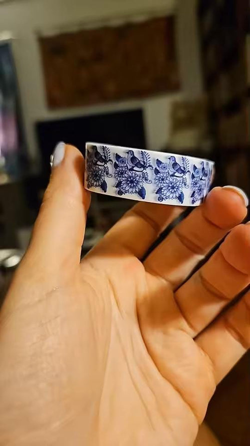 12pc Blue and White Washi Tape Set | Chinoiserie Pattern Decorative Adhesive for Journaling & Scrapbooking